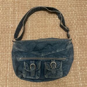 Stylish Denim Shoulder Bag with Buckle Details